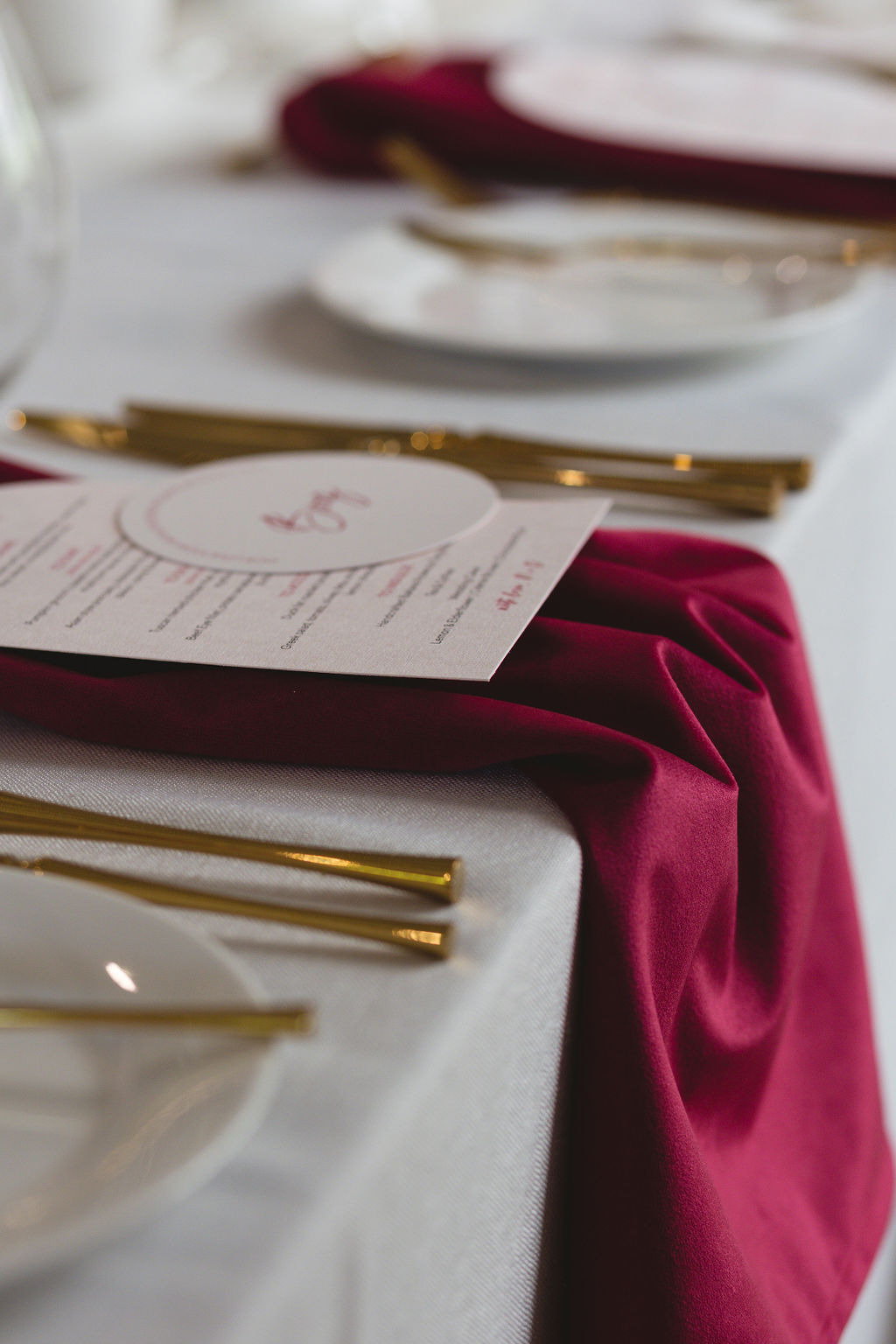 Pink Velvet Napkin place setting. The Manor, wedding styled by The Modern Approach. Photographer Tash Mohring