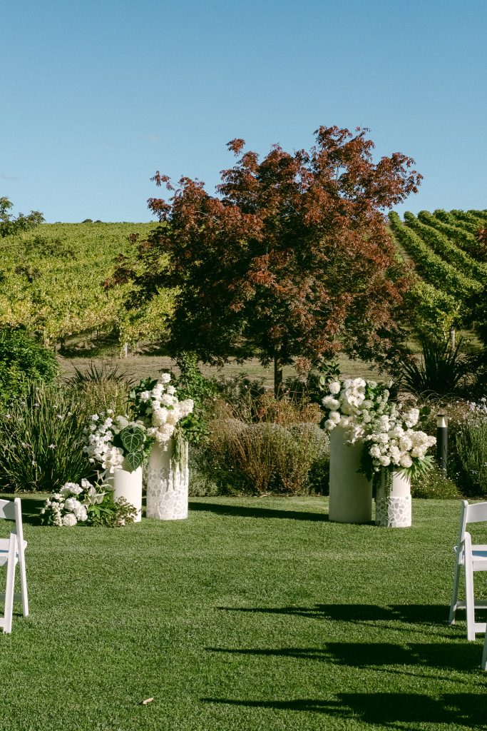 Evka Photography for The Modern Approach at Golding Wines Wedding Ceremony Classic Green and White
