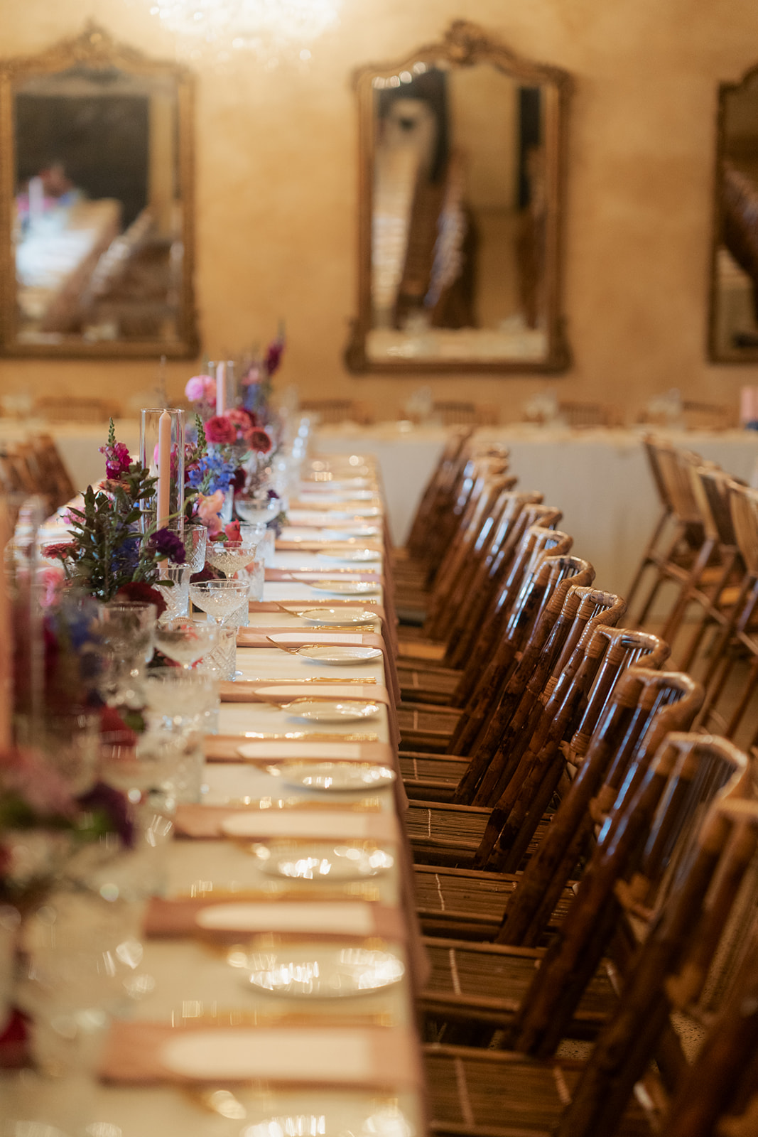 Al Ru Farm wedding table styled to suit a moody rustic elegance brief using dark moody flowers