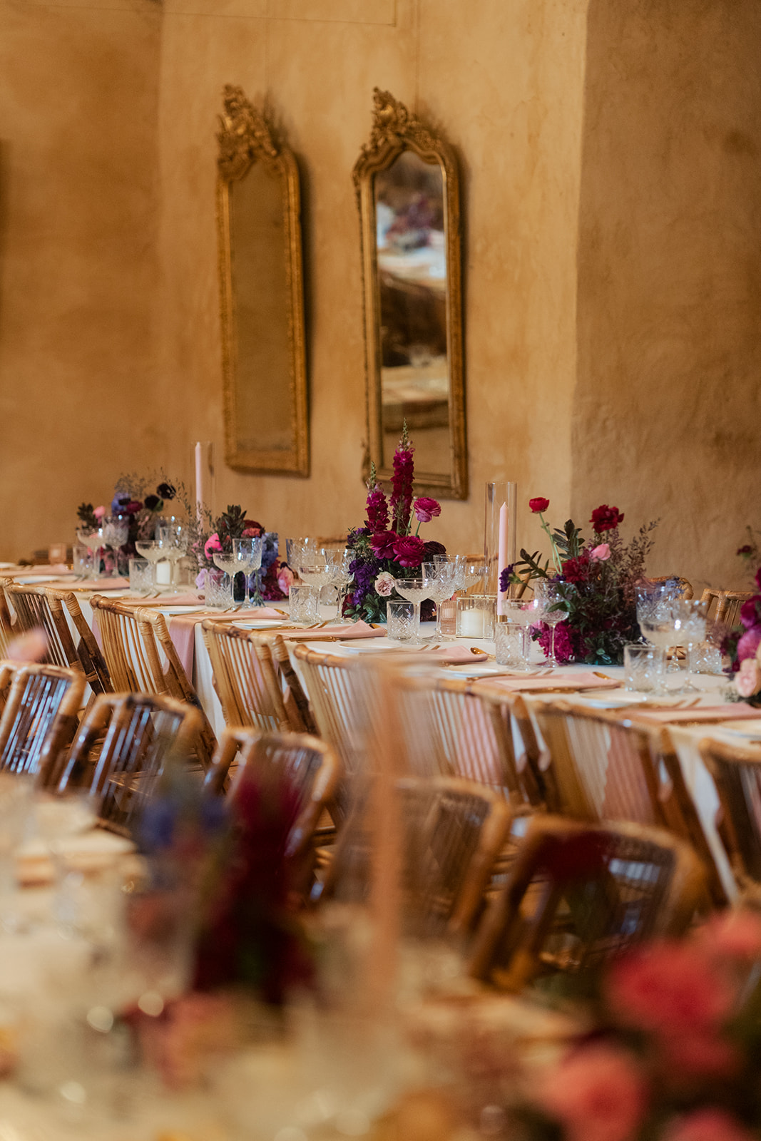 Al Ru Farm wedding table styled to suit a moody rustic elegance brief using dark moody flowers