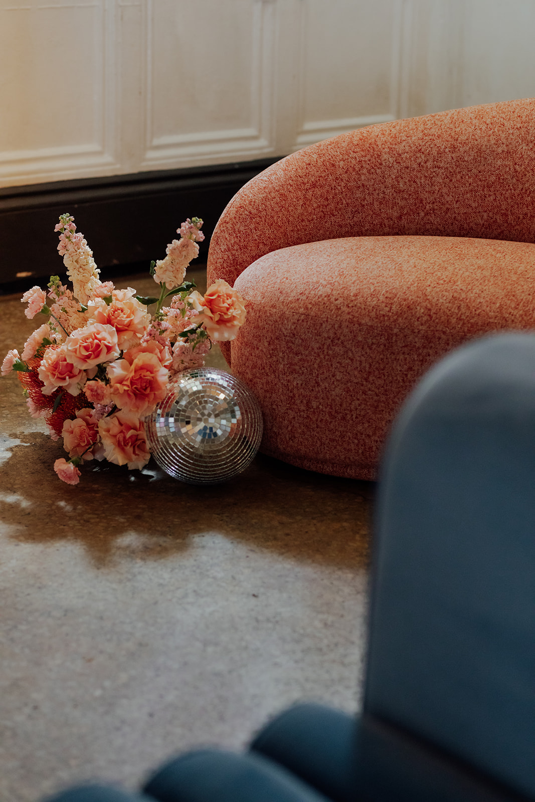 Fun and Colourful furniture and flowers for intimate wedding celebration