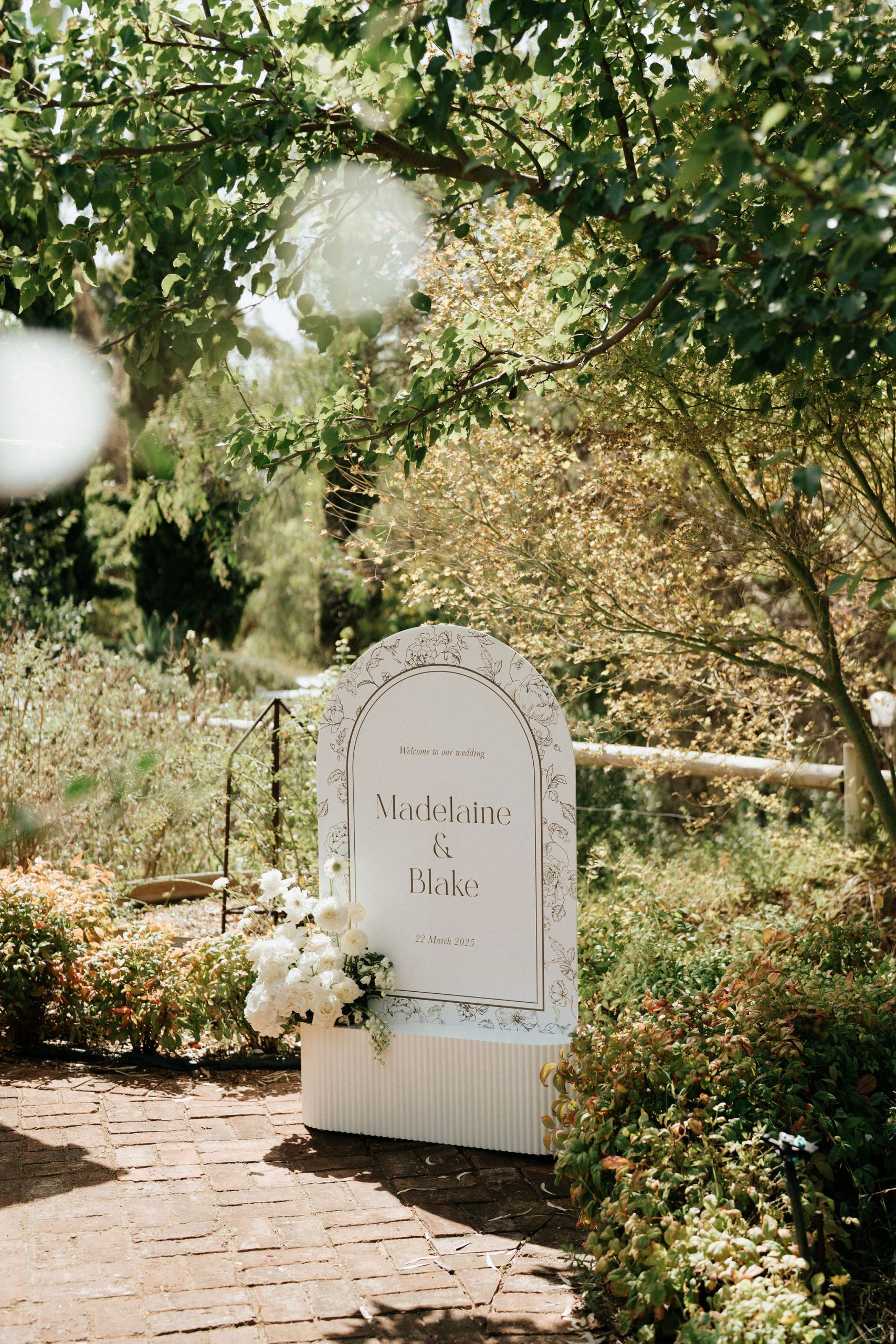 Classic Garden Party Wedding Sign styled in green and white colour palette at Marybank weddings