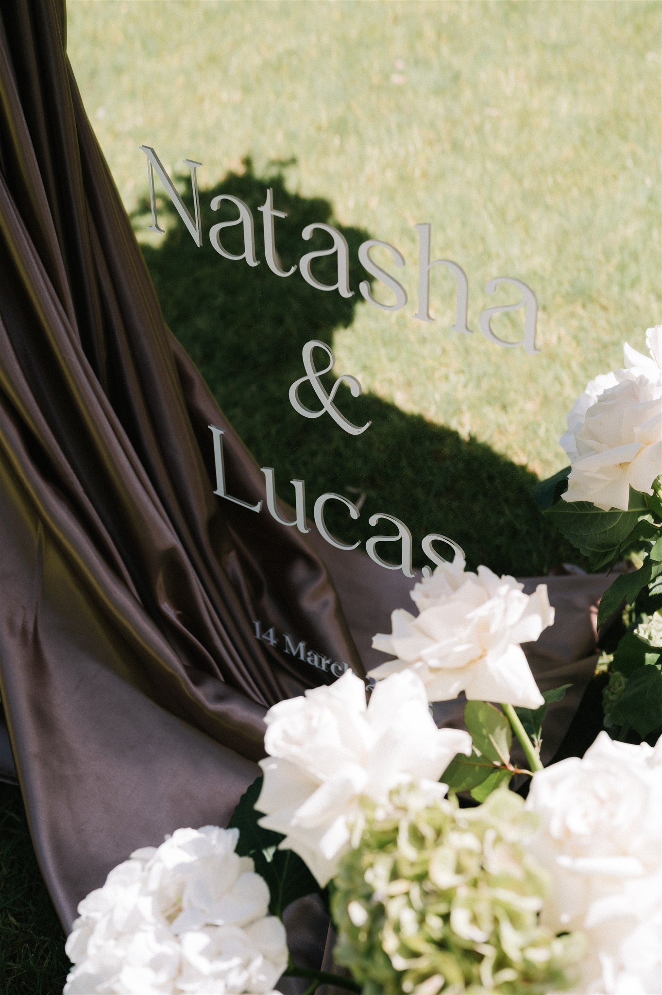 Mirror welcome sign with Natasha & Lucas decal