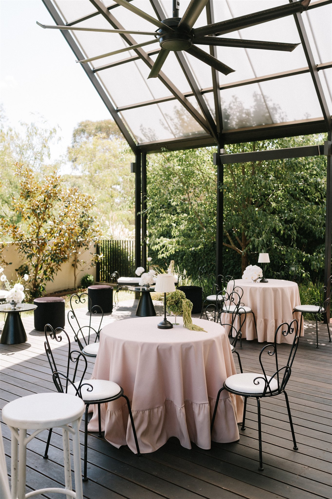 House on Haines, South Australia, courtyard set up for outdoor wedding reception under cover