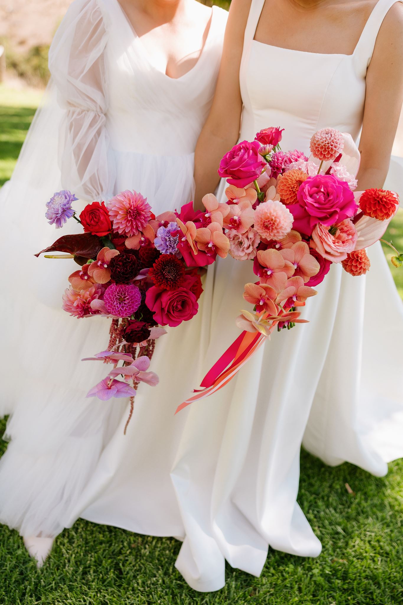 Brides bouquets colourful styling