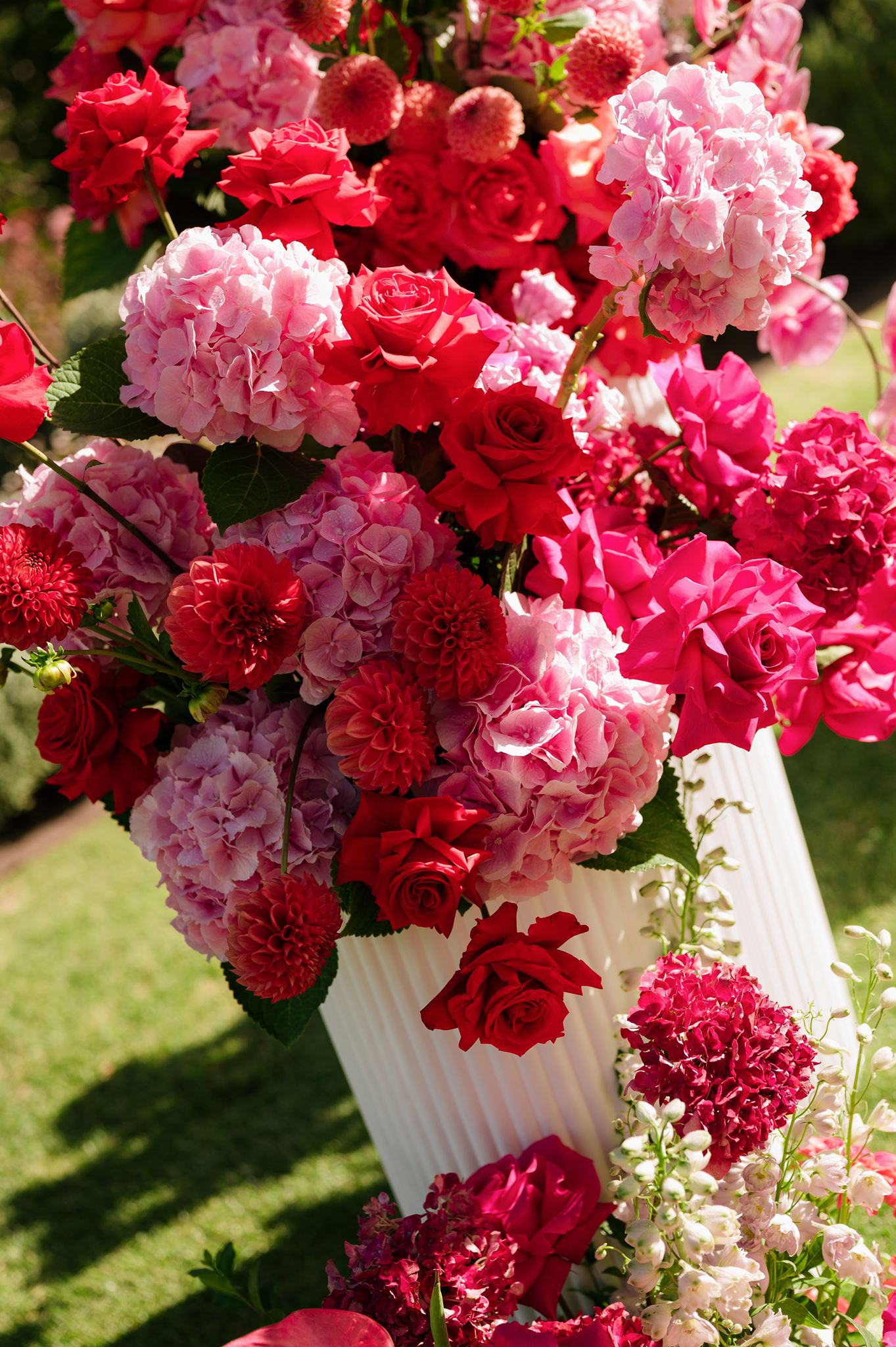 Floral rose and hydrangea bouquets at Colourful Wedding Styling at Goldings Winery Adelaide