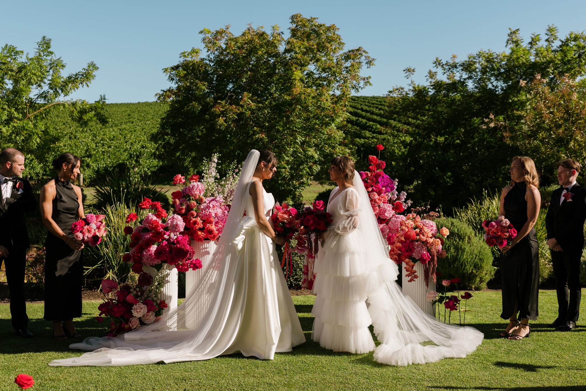 Brides getting married att Colourful Wedding Styling at Goldings Winery Adelaide