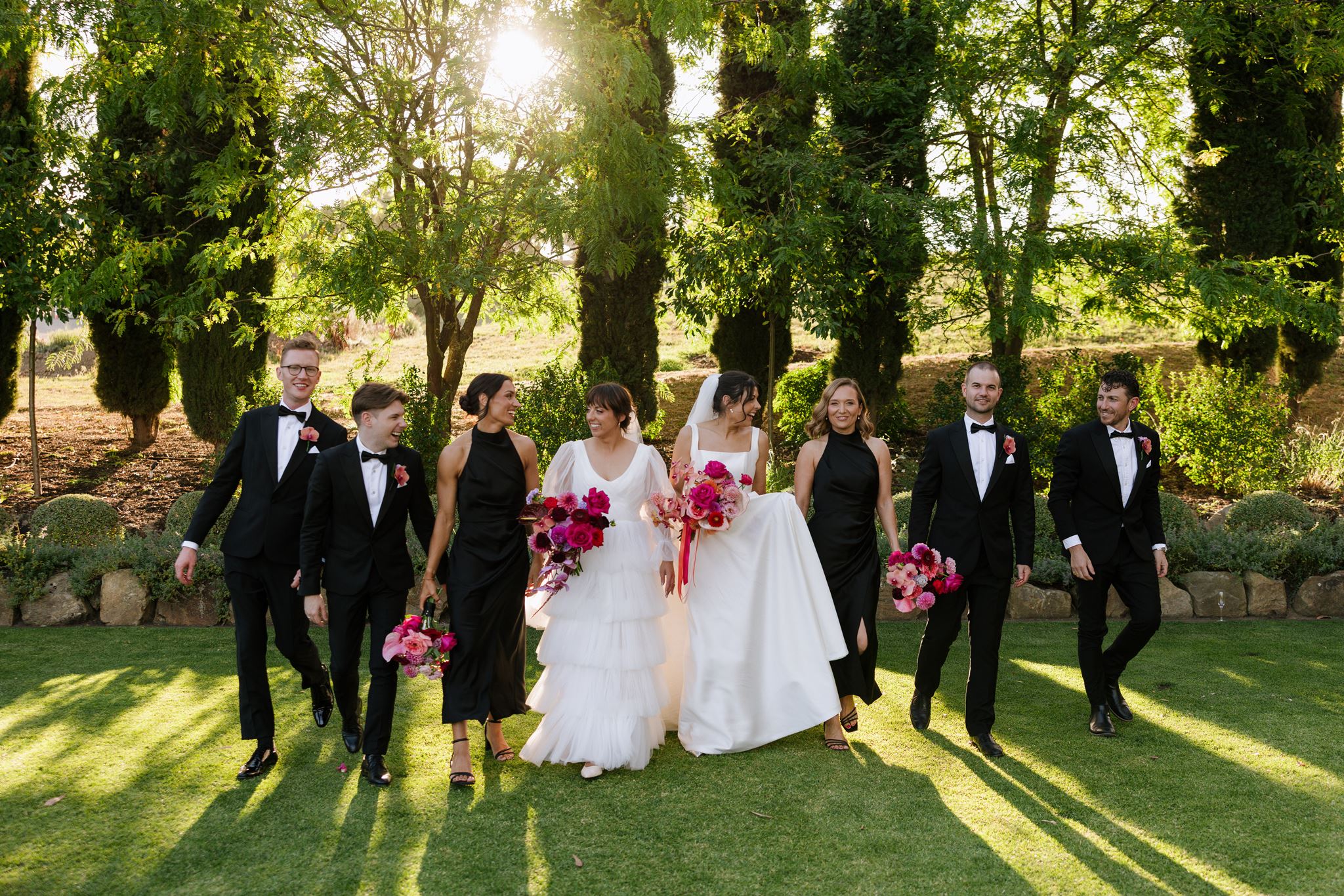 Bridal party at Colourful Wedding Styling at Goldings Winery Adelaide