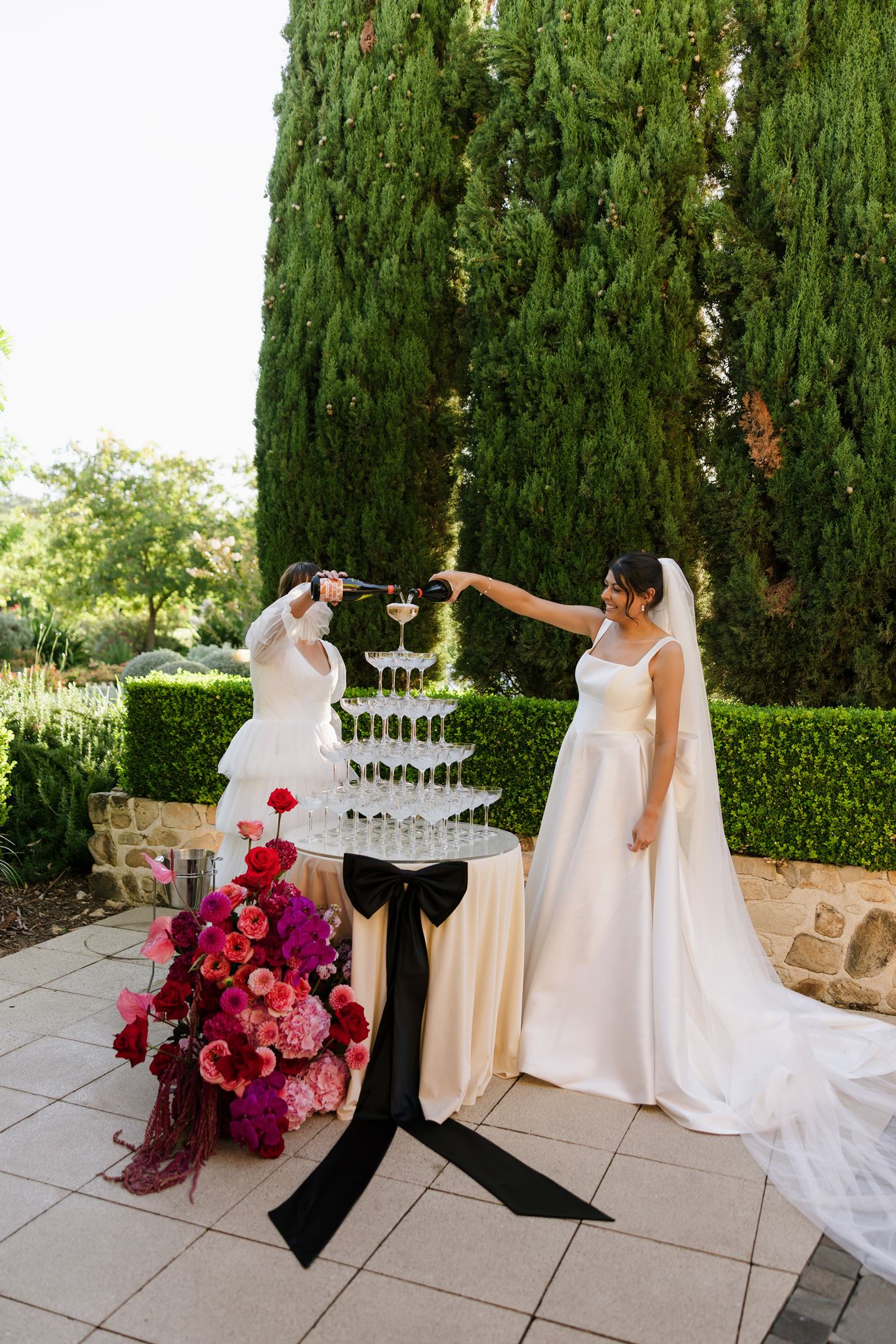 Champagne tower at Colourful Wedding Styling at Goldings Winery Adelaide