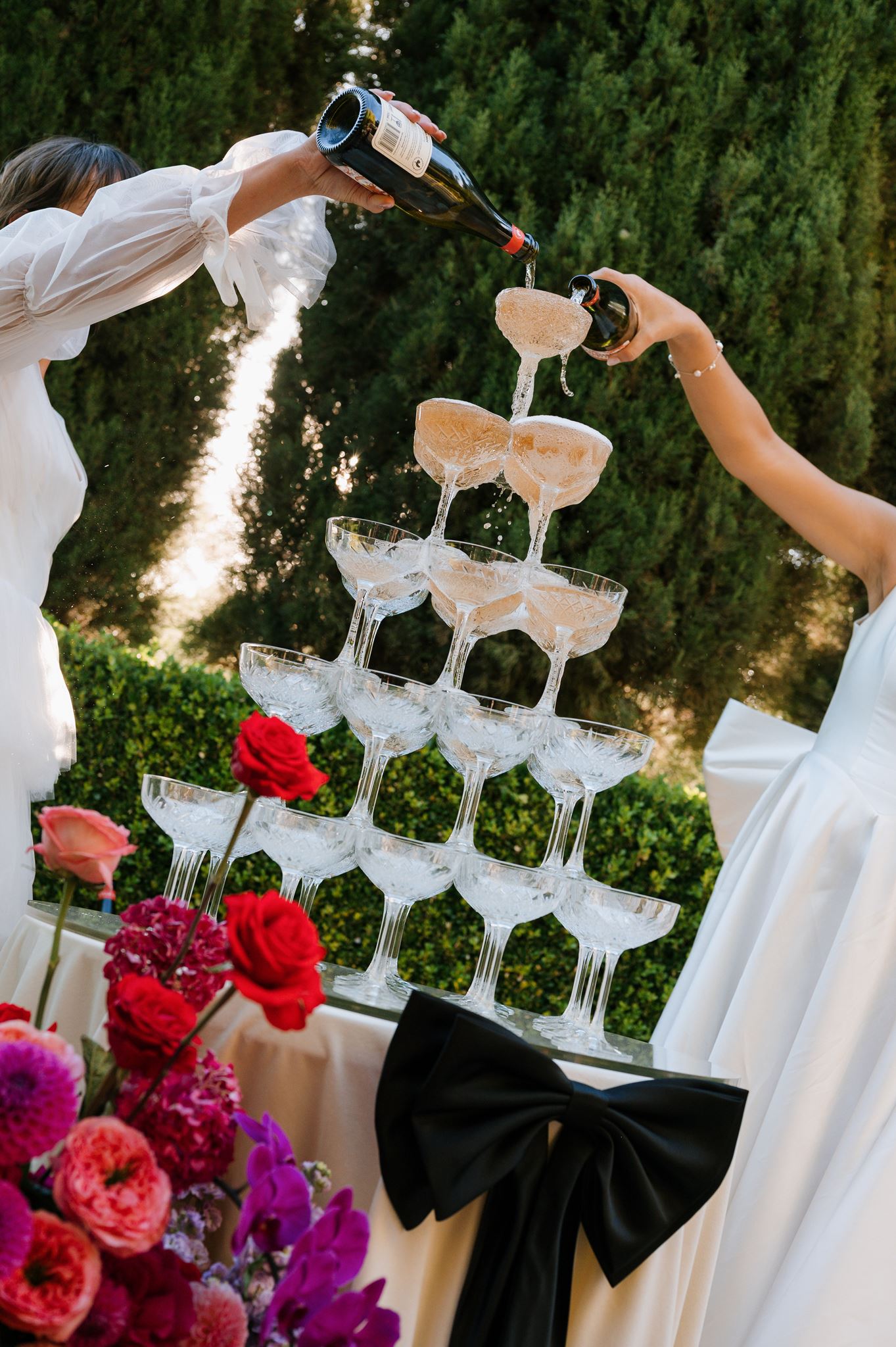 Champagne tower at Colourful Wedding Styling at Goldings Winery Adelaide