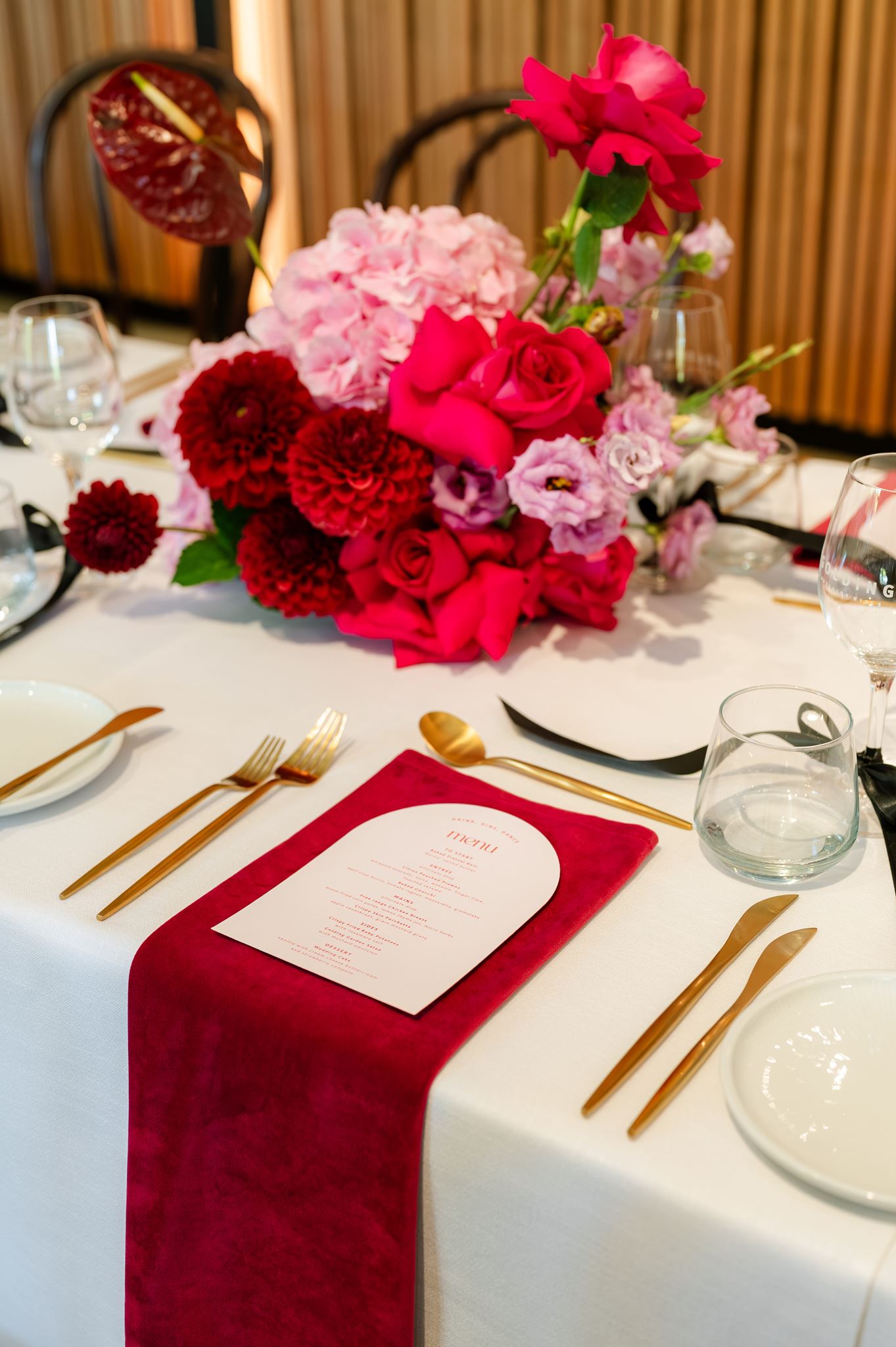 Velvet napkins at Colourful Wedding Styling at Goldings Winery Adelaide