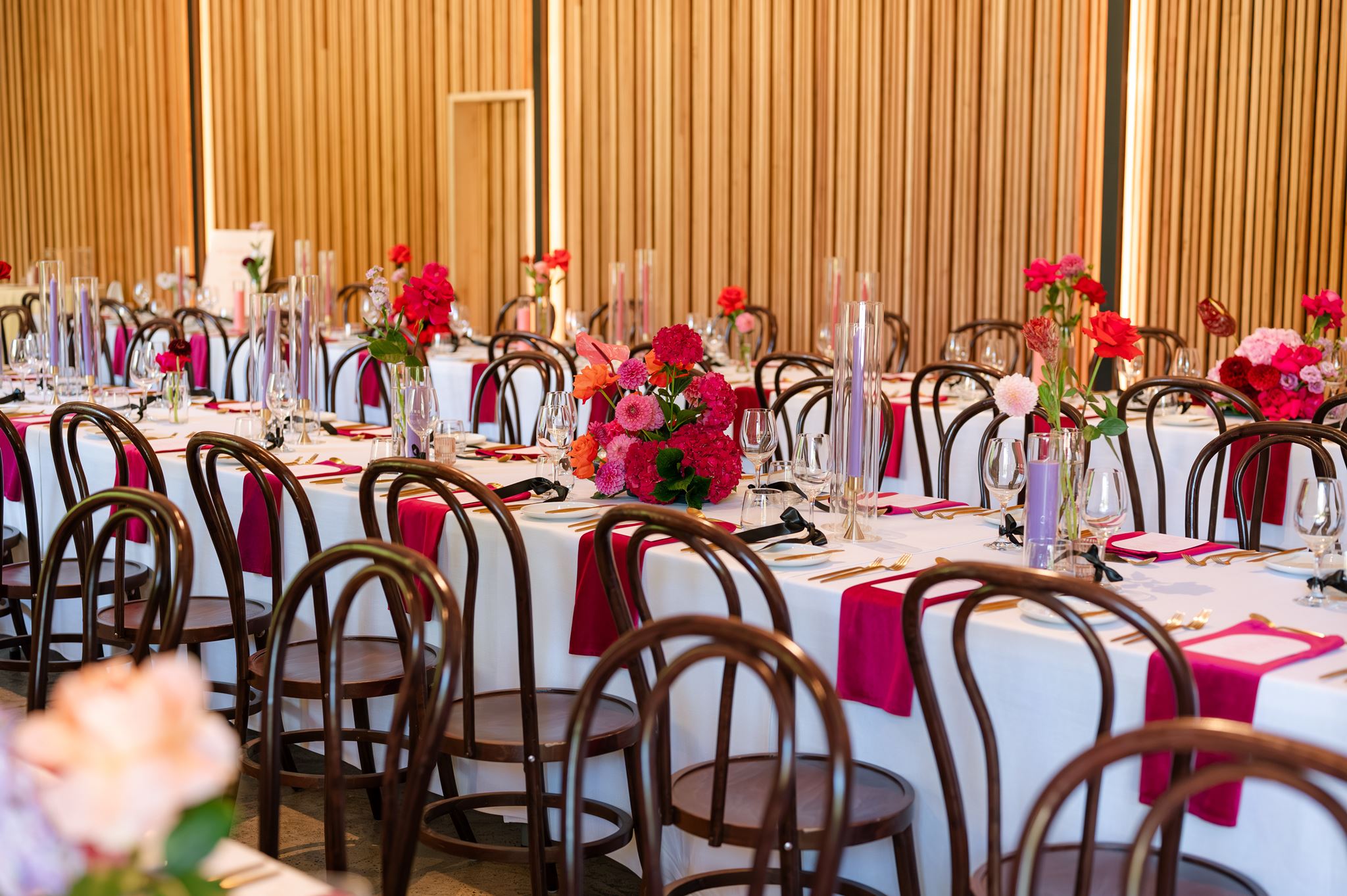 Long tables at Colourful Wedding Styling at Goldings Winery Adelaide
