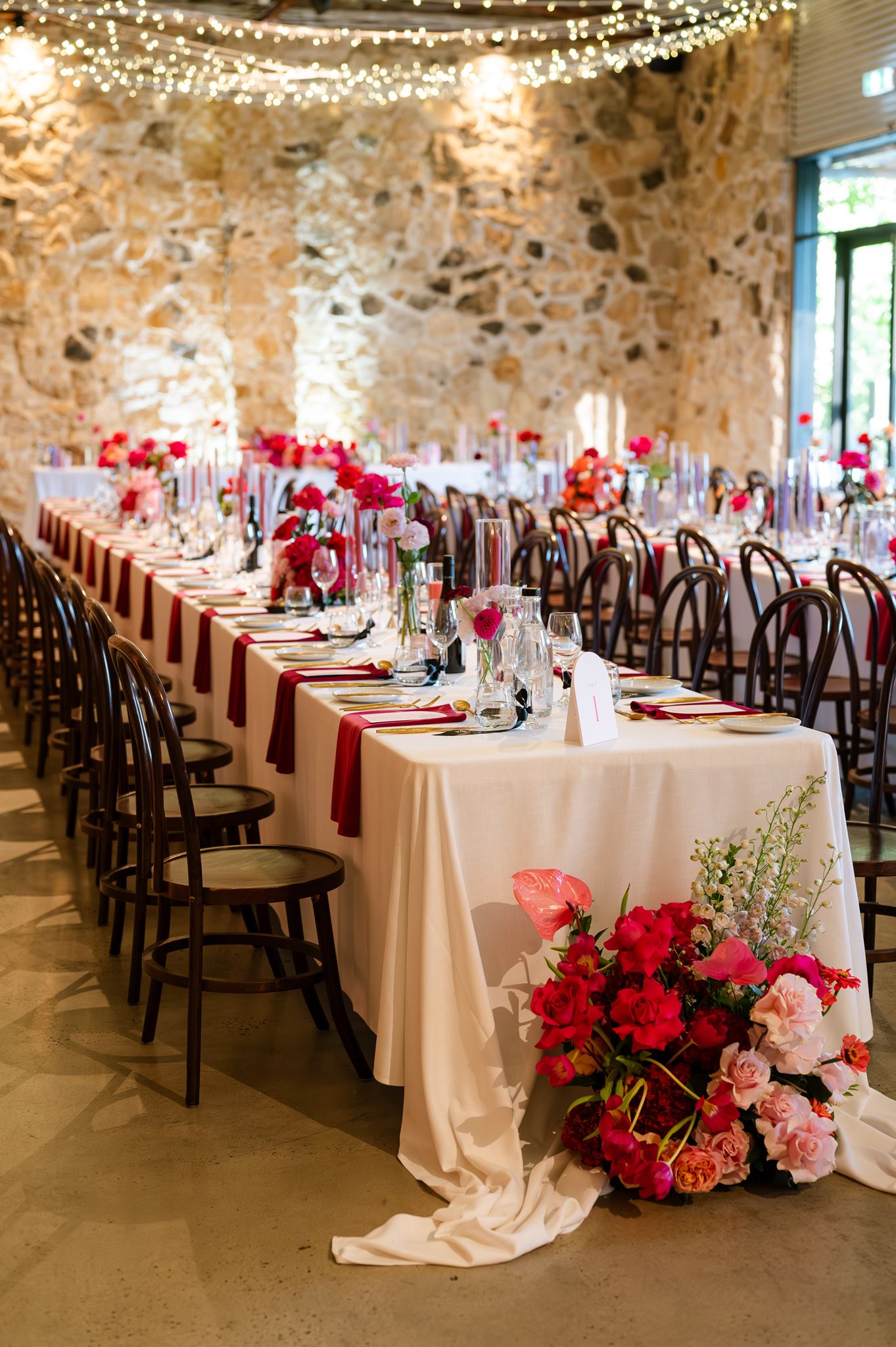 Long table layout at Colourful Wedding Styling at Goldings Winery Adelaide