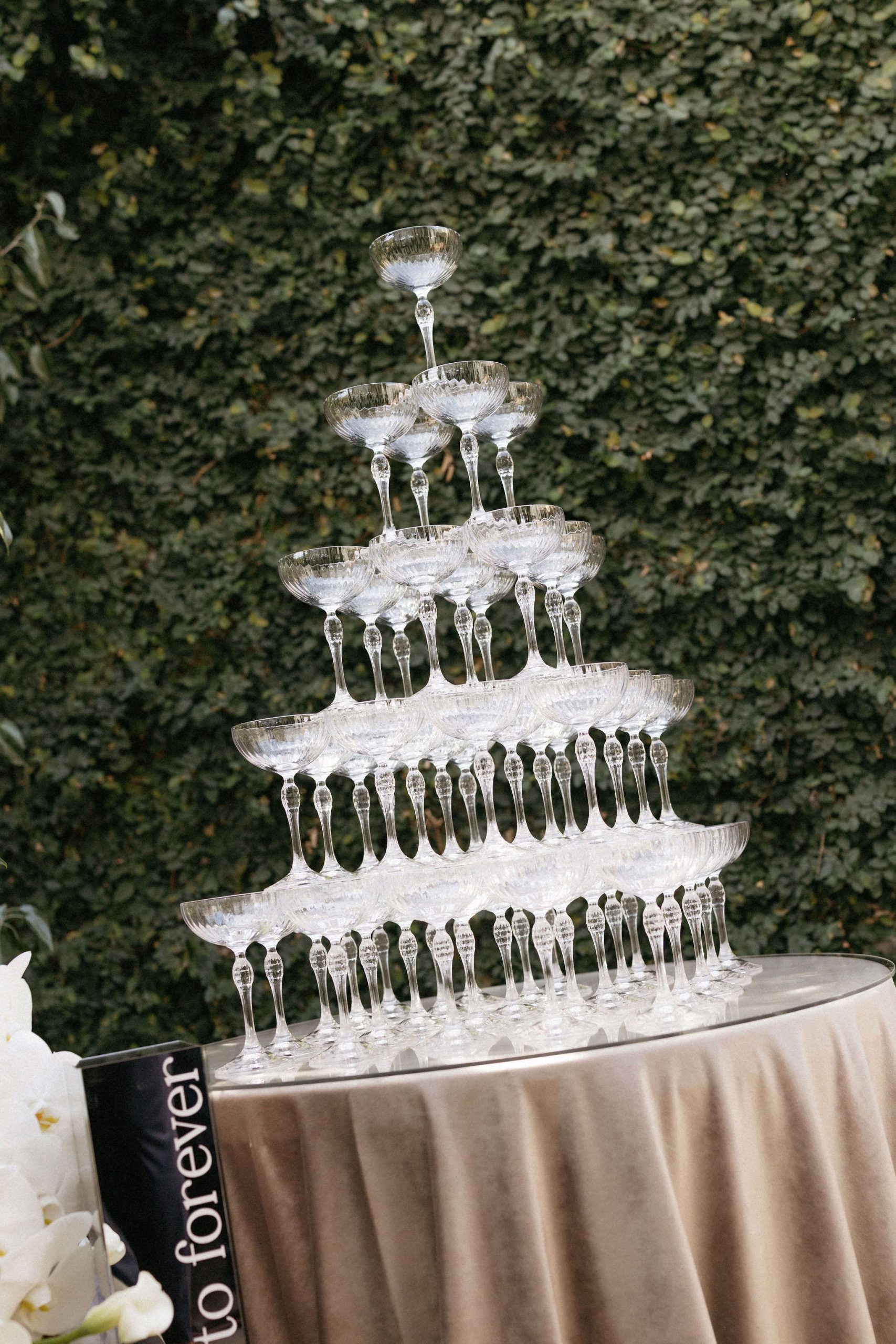 Champagne tower built by The Modern Approach in garden at House on Haines, Tea Tree Gully