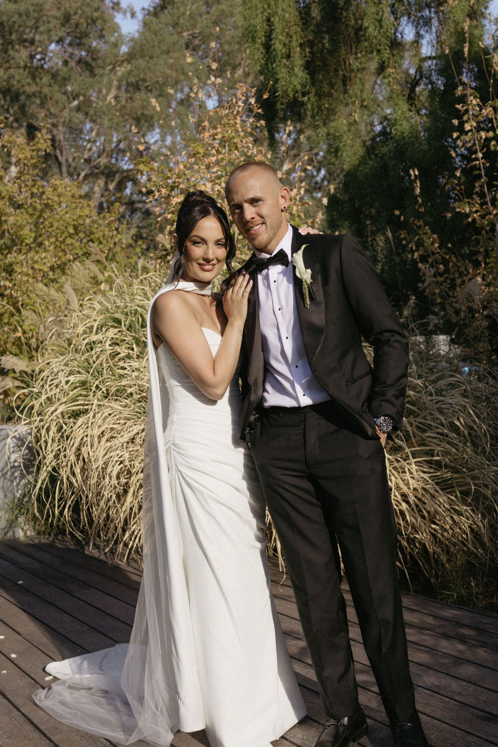 Bride and groom wedding portrait in garden of House on Haines, Adelaide Foothills