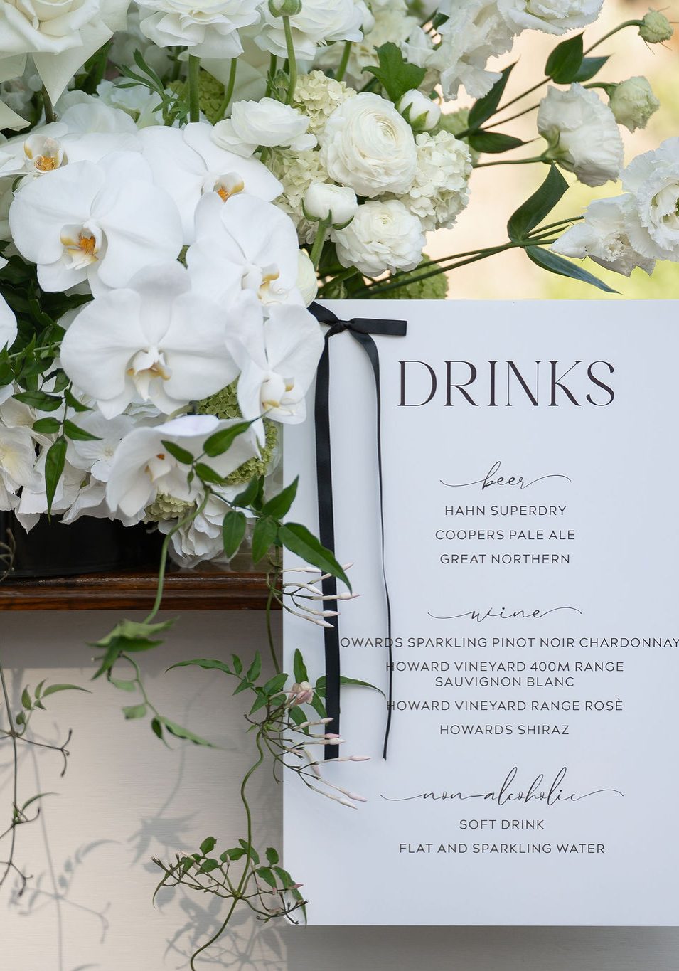 Wedding Styling and Coordination package used to create this black and white classic elegant wedding styling