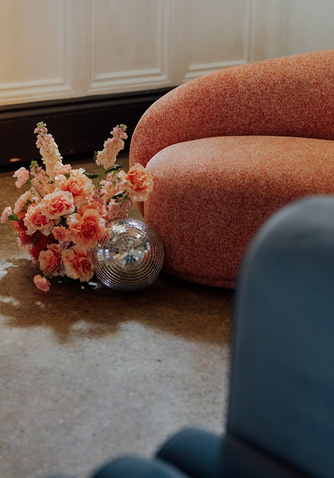 Fun and Colourful furniture and flowers for intimate wedding celebration