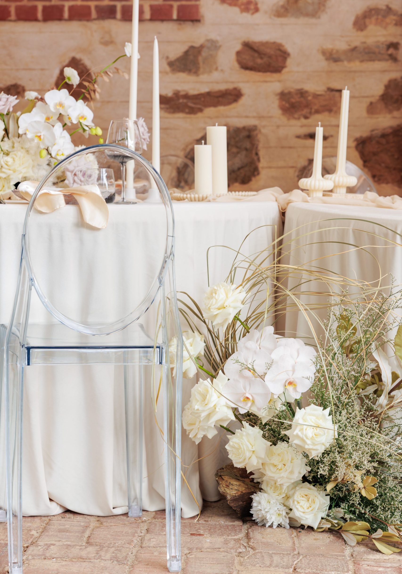 Clear bridal table wedding chair at Marybank Estate