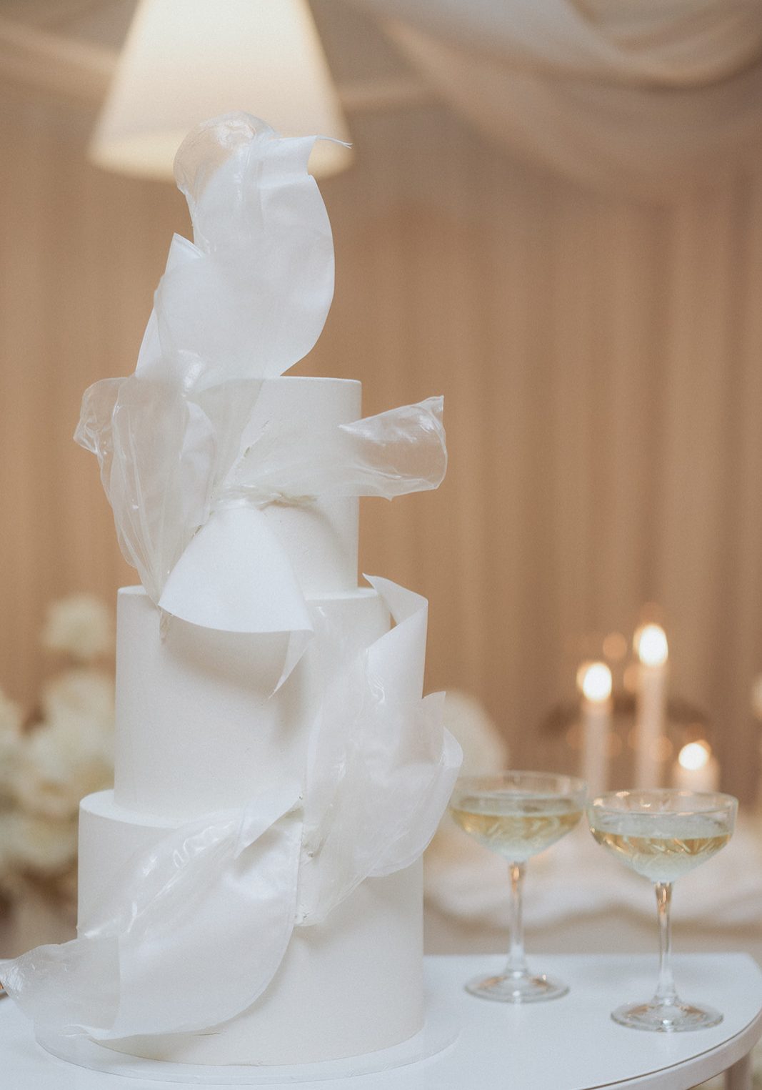 Elegant and timeless white wedding cake at sunnybrae estate
